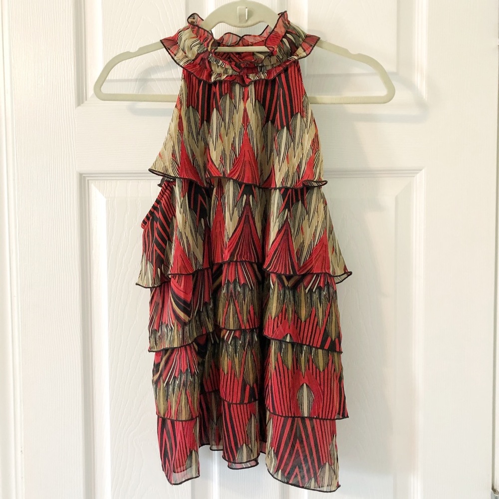 Red and Black Ruffled Blouse